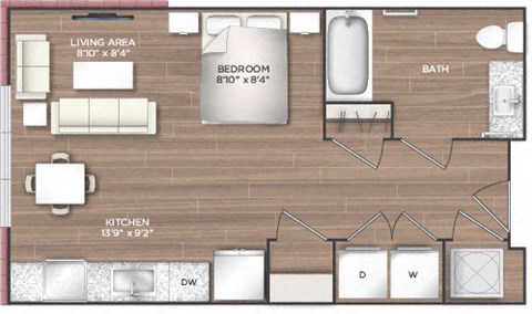 Floor plan for studio, 1 bath, 540 sqft